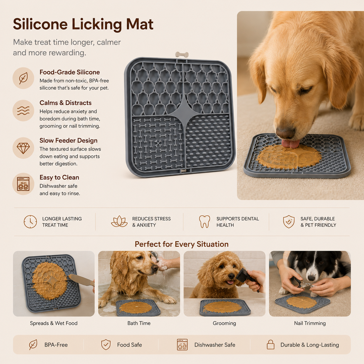 Calming Lick Mat for Grooming & Bath Time