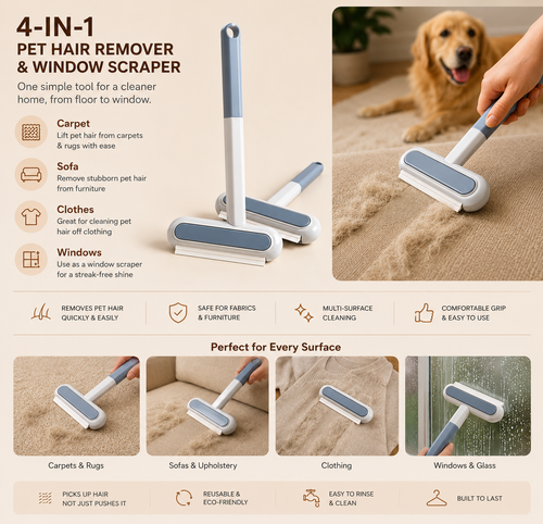 4-in-1 Telescopic Pet Hair Remover & Window Scraper